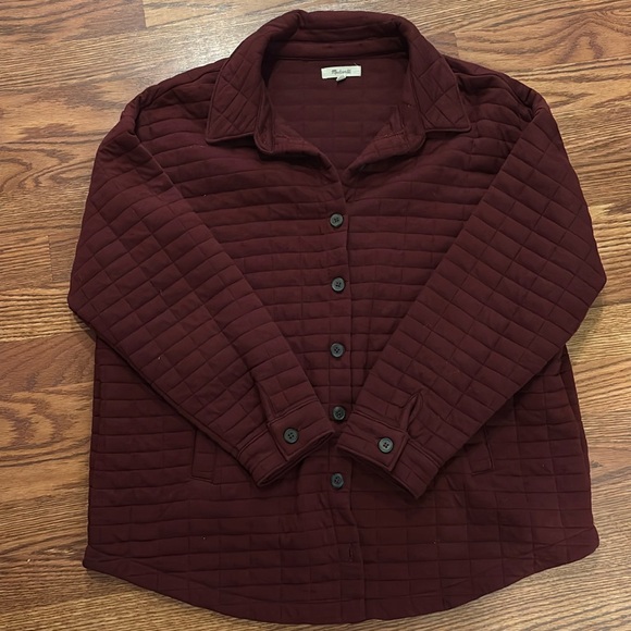 Madewell Quilted Shirt Jacket Shacket Size Large Cabernet Burgundy Comfy Casual - Picture 4 of 10